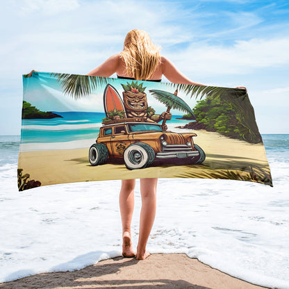 Tork the Tiki Hot Rodder Beach Towel